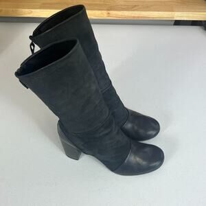 Marsey Boots Women's Size 36 .5 5.5 Black Leather Zip Up Block Heel Punk